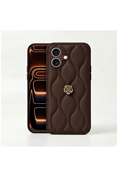 Zebana Apple iPhone 16 Plus Uyumlu Kılıf Zebana Camellia Deri Kılıf Kahverengi