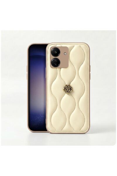 Zebana Xiaomi Redmi 13C Uyumlu Kılıf Zebana Camellia Deri Kılıf Bej