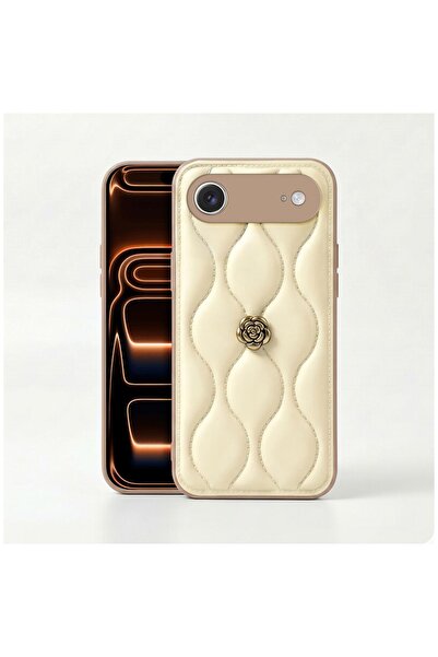 Zebana Apple iPhone 17 Air Uyumlu Kılıf Camellia Deri Kılıf Bej