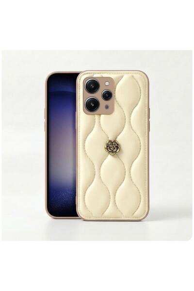 Zebana Xiaomi Redmi 12 Uyumlu Kılıf Zebana Camellia Deri Kılıf Bej