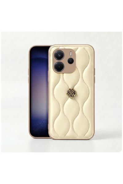 Zebana Xiaomi Redmi Note 14 5G Uyumlu Kılıf Zebana Camellia Deri Kılıf Bej