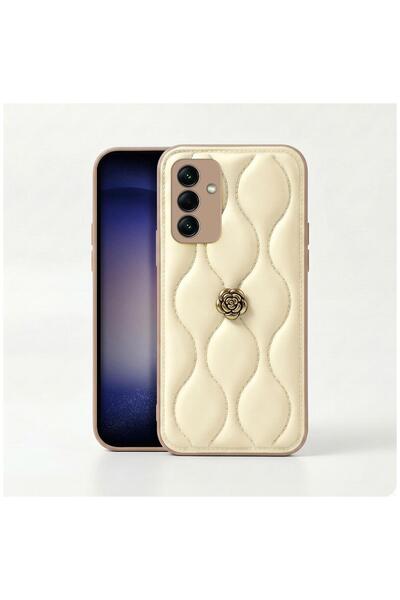 Zebana Samsung Galaxy A35 5G Uyumlu Kılıf Zebana Camellia Deri Kılıf Bej