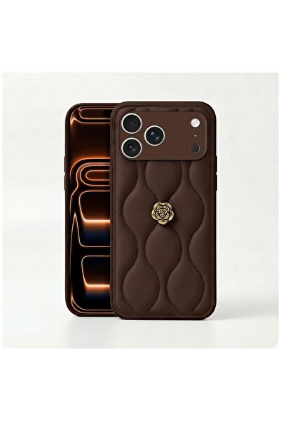 Zebana Apple iPhone 17 Pro Max Uyumlu Kılıf Camellia Deri Kılıf Kahverengi
