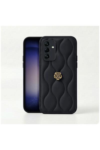 Zebana Samsung Galaxy A24 Uyumlu Kılıf Zebana Camellia Deri Kılıf Siyah