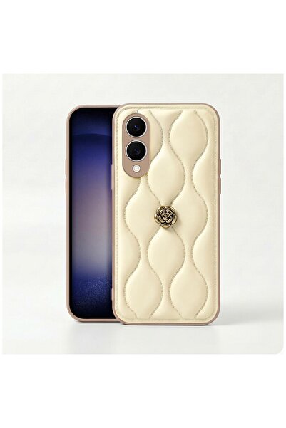 Zebana Samsung Galaxy S25 Edge Uyumlu Kılıf Camellia Deri Kılıf Bej