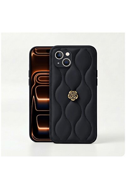 Zebana Apple iPhone 14 Uyumlu Kılıf Zebana Camellia Deri Kılıf Siyah