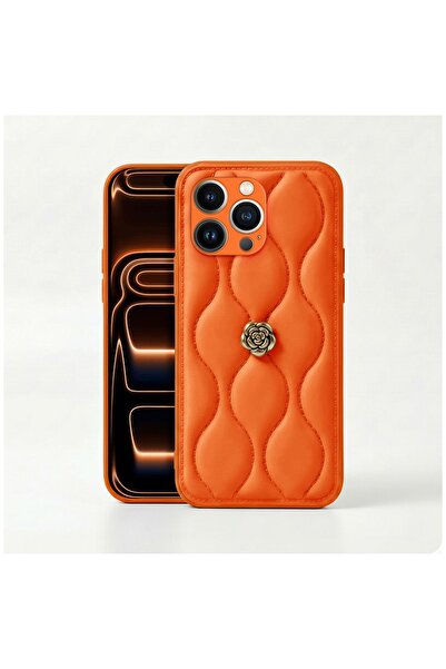 Zebana Apple iPhone 16 Pro Max Uyumlu Kılıf Camellia Deri Kılıf Turuncu
