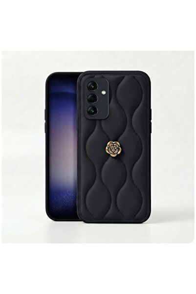 Zebana Samsung Galaxy A35 5G Uyumlu Kılıf Zebana Camellia Deri Kılıf Siyah