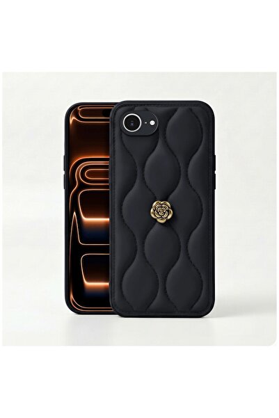 Zebana Apple iPhone 16e Uyumlu Kılıf Camellia Deri Kılıf Siyah