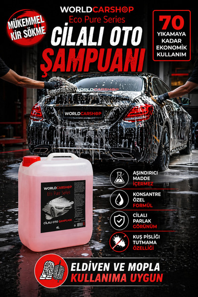 WORLD CAR SHOP ECO PURE CİLALI OTO ŞAMPUANI 4 LT 1/50 KONSANTRE