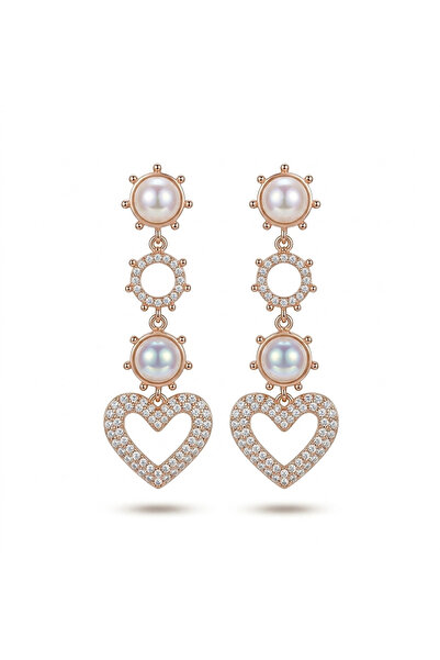 h&b design jewel İthal İnci Detaylı Kalpli Tasarım Küpe