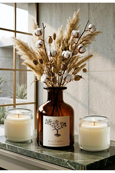 junibeliw 3lü Set Dekoratif Cam Şişe Amber Vazo Kavanoz 150ml(ÇİÇEKSİZ) Küçük...