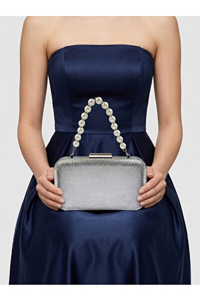 Biçanta Ασημί γκρι λαμέ χρώμα λέιζερ μοτίβο φιδιού βραδινό φόρεμα τσάντα νυχτ...