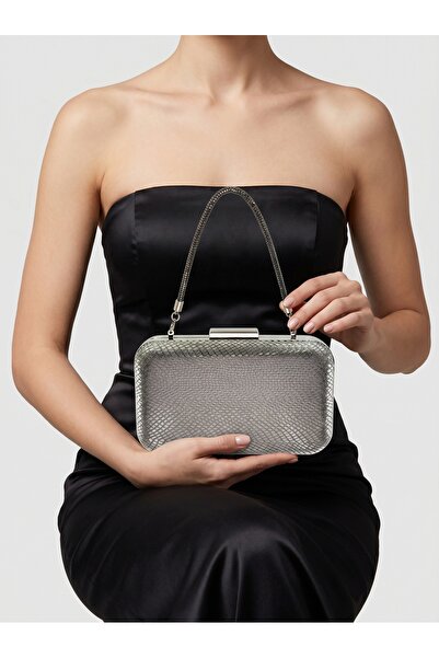 Biçanta Ανθρακί γκρι πλατίνα χρώματος λέιζερ μοτίβο φιδιού βραδινό φόρεμα τσά...