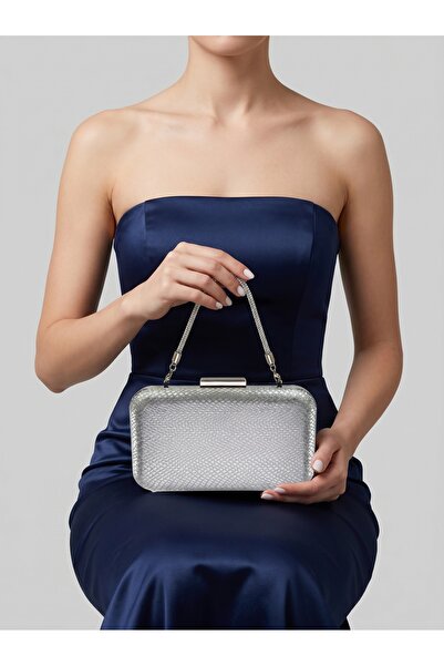 Biçanta Ασημί γκρι λαμέ χρώμα λέιζερ μοτίβο φιδιού βραδινό φόρεμα τσάντα νυχτ...