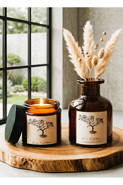 junibeliw 2li Set Amber Dekoratif Cam Şişe Vazo Kavanoz 150ml(ÇİÇEKSİZ) Amber...