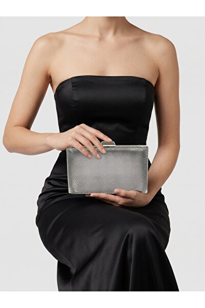 Biçanta Ανθρακί γκρι πλατίνα χρώματος λέιζερ μοτίβο φιδιού Γυναικείο βραδινό ...