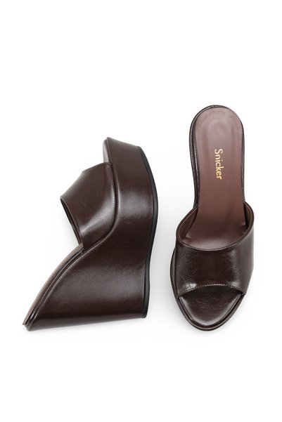 SNİCKER Brown Wedge Heel Full-Face Slippers Fancy