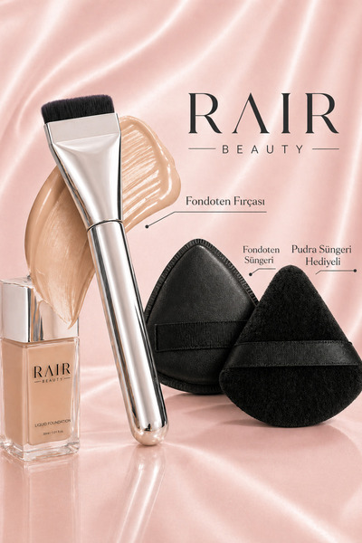 RAİR BEAUTY Fondoten Fırçası ,Fondoten Süngeri ve Pudra Süngeri (HEDİYE) Cilt...