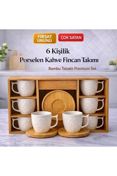 Aşkana yuvanıza aşkla... 6 Kişilik Porselen Türk Kahvesi Fincan Takımı.Bambu ...