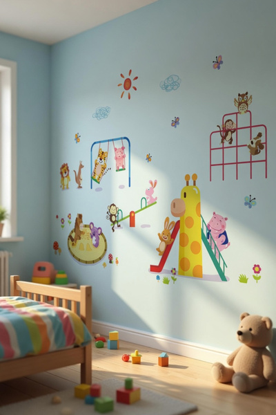 KT Decor Animal Kingdom Playground - Σετ αυτοκόλλητων τοίχου για παιδικό και ...