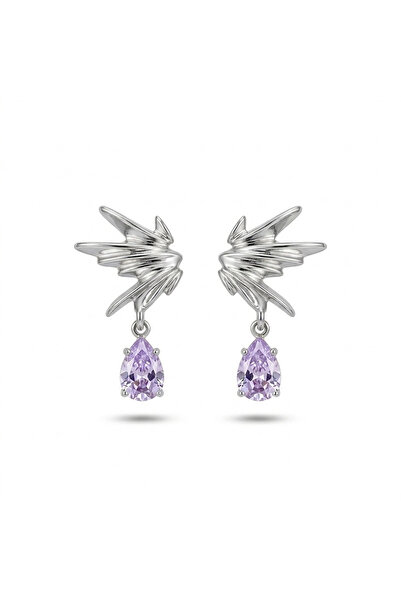 h&b design jewel أقراط على شكل جناح من الحجر الفضي