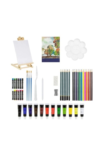 divendi-ro Set de pictură cu vopsea acrilică, șevalet și 62 de accesorii, lem...