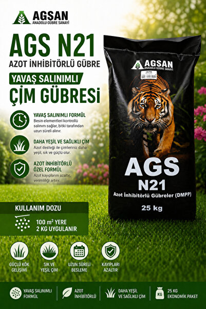AGSAN Çim Gübresi - Akıllı şeker N21 Azot İnhibitörlü Gübre (DMPP) – 25 KG