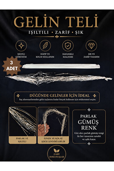AKTAR HALİL 3 ADET GELİN TELİ ÇİLE PARLAK GÜMÜŞ RENGİ