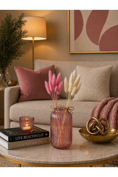 ÇINARASYADAHOME Λευκό-ροζ Φυσικό Αποξηραμένο Μπουκέτο Φυτό Τραχυρόδεσμου 2 Μπ...