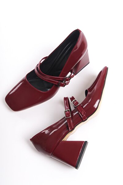 Modabuymus Παπούτσια Culia Burgundy λουστρίνι Mary Jane με διπλή ταινία με αμ...