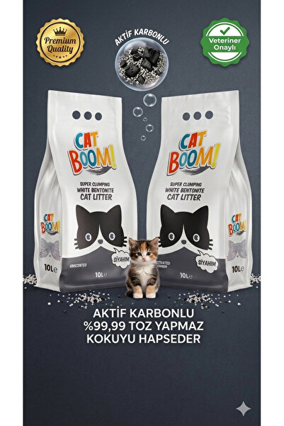 Cat Boom Aktif Karbonlu Topaklanan Kedi Kumu 10 Lt X 2 Adet