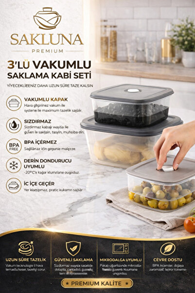 SAKLUNA Vacuum Storage Container Set of 3 |   Bpa Free Healthy Leakproof Food...