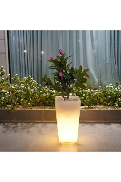 MYASEM STORE وعاء نباتات LED طويل سعة 35 لتر، أسطواني حديث كبير مع نظام تصريف...