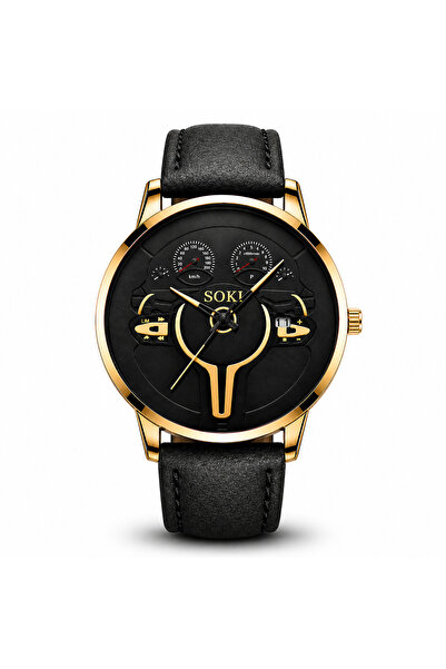 SOKI Ceas Bărbați Auriu Elegant – Curea Piele, Design Modern, Cadou