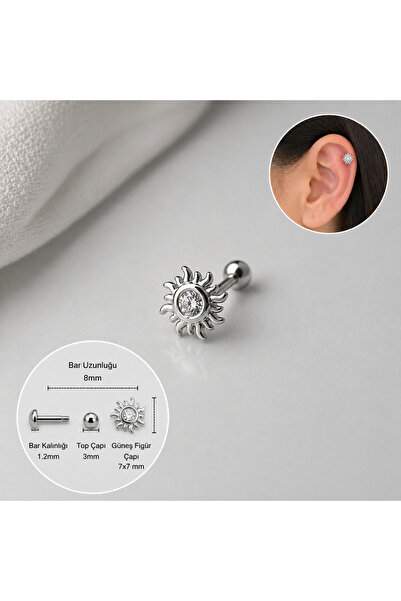 Heppii Güneş Model Helix Piercing Kıkırdak Cerrahi Çelik Gümüş Renk