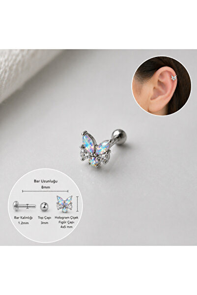 Heppii Hologram Çiçek Helix Piercing Kıkırdak Cerrahi Çelik Gümüş Renk