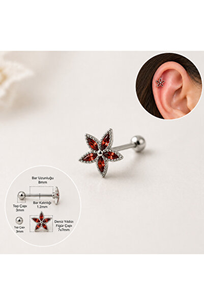 Heppii Deniz Yıldızı Helix Piercing Kıkırdak Cerrahi Çelik Gümüş Renk