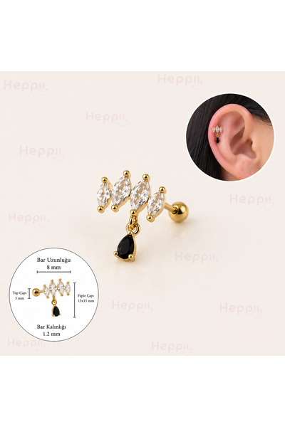 Heppii Taş Sallantılı Helix Piercing Kıkırdak Cerrahi Çelik Gold Renk