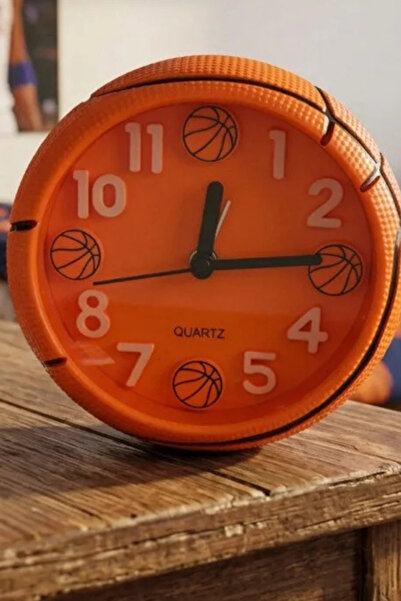 shop Turuncu Basketbol Topu Tasarım Masa Üstü Obje - Alarmlı Genç Odası Saati