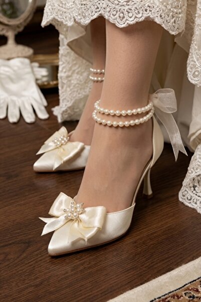 ModaNef Women's 7 cm Bridal Shoes with Pearl Bracelet
