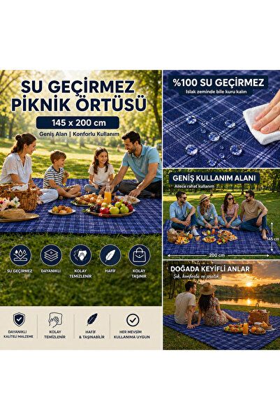 LIGHTINGHM 200x145 cm Kılıflı Su Geçirmez Plaj ve Piknik Örtüsü