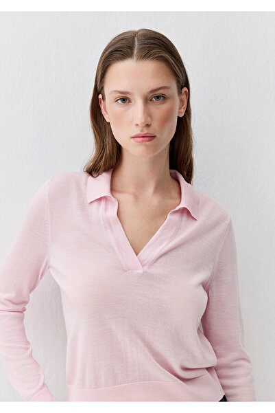Mavi Woll-Polopullover in Rosa mit V-Ausschnitt 1710820-86960