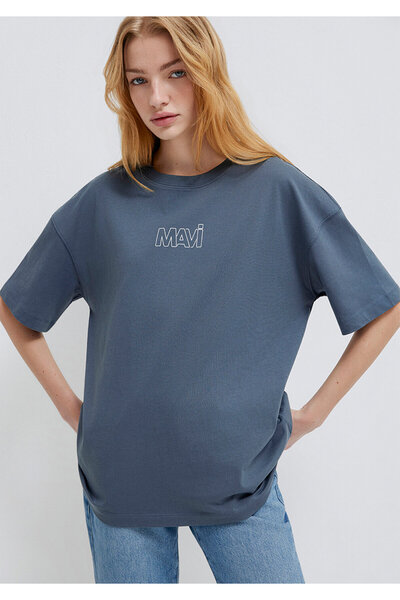 Mavi Marineblaues T-Shirt mit Logo-Print, Oversize / weiter Schnitt 1611592-8...