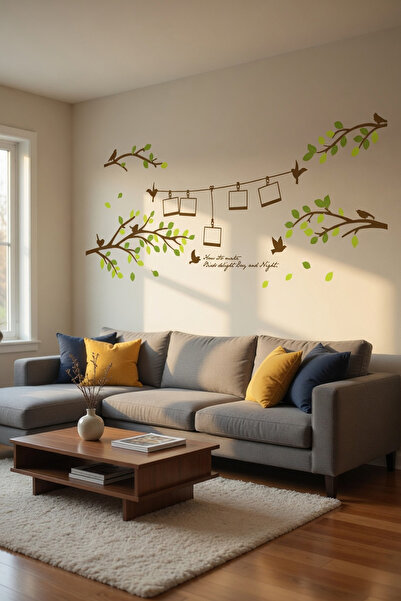 KT Decor Διακόσμηση τοίχου σαλονιού σπιτιού με κορνίζα με εικόνα με κλαδιά δέ...