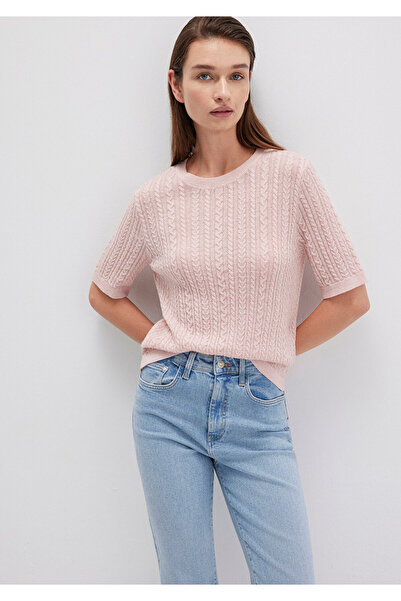 Mavi Kısa Kollu Pembe Kazak Slim Fit / Dar Kesim 1710702-90663