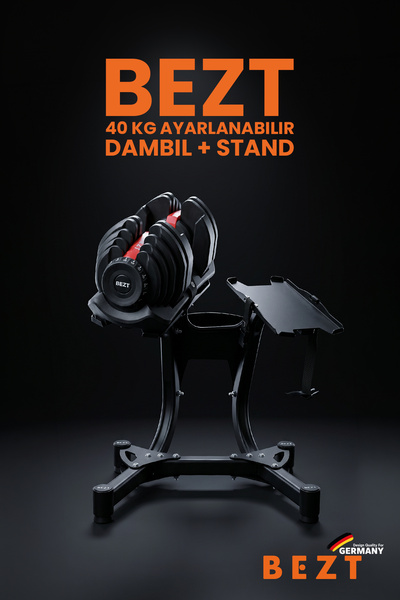 Bezt Pro Sports 2x40kg Ayarlanabilir Dambıl Seti + Stand - Kırmızı Profesyone...