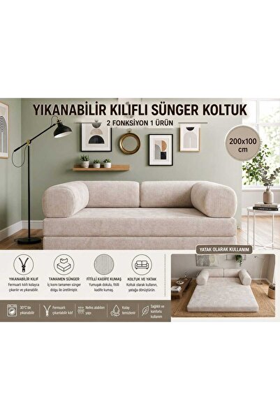 Model Concept Katlanabilir Sünger Yatak 3'lü Koltuk Olabilen Yer Yatağı Yıkan...