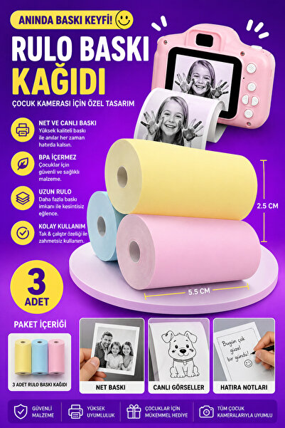 nextbuy 3 Adet Renkli Şipşak Rulo Çocuk Kameraları Print İçin Anında Baskı Ka...