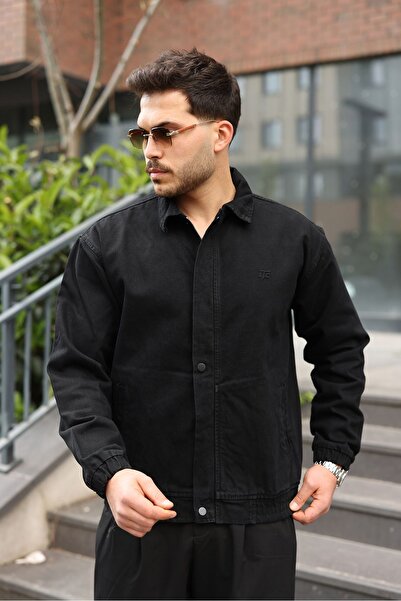 LTC Jeans Ανδρικό κανονικό μπουφάν από μαύρο καμβά με φερμουάρ και κουμπιά